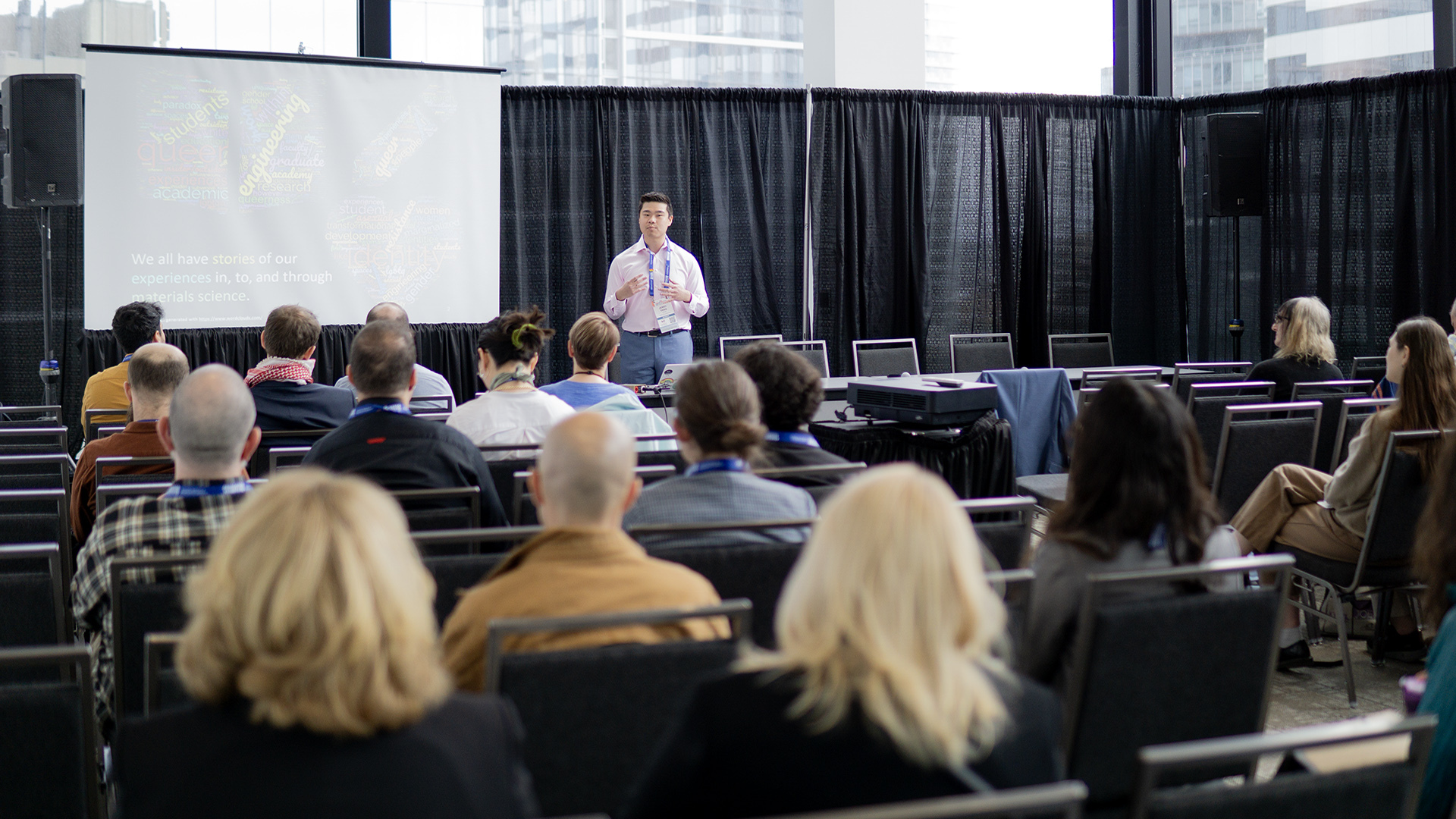 people conversing in a conference